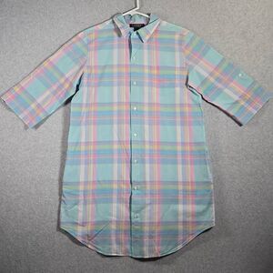 Lauren Ralph Lauren Tunic Shirt Top Pockets Madres Plaid Medium mid Sleeve